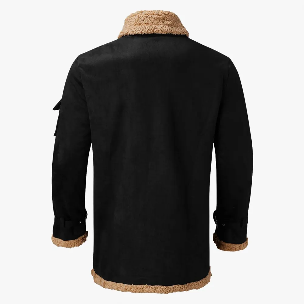 Mens Sherpa Faux Zip Up Heavyweight Plus Size Trench Coat Spread Collared Jacket