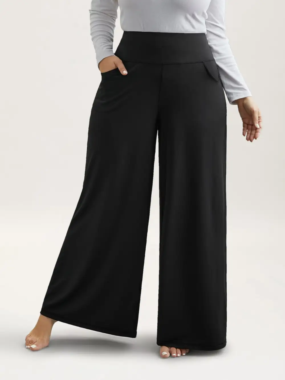 Super Stretchy Wide-Leg Casual Pocket Pants