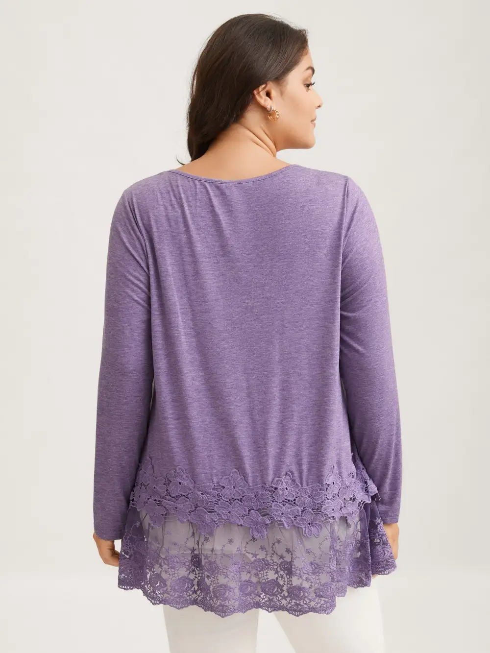 V Neck Lace Panel Jersey Top