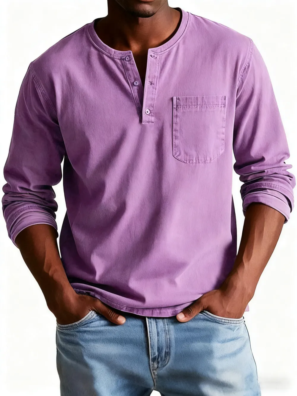 💫Clearance Sale🔥 - Men's Fashion Vintage Distressed Pocket Long Sleeve Henley Shirt