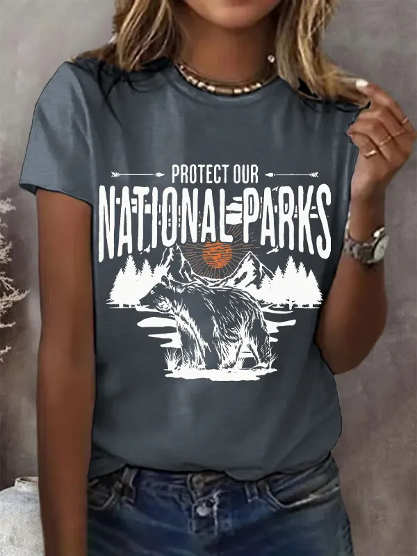 T-Shirt Women Protect Our National Parks Printed Crew-Neck T-Shirt Theme Printed Short Sleeve