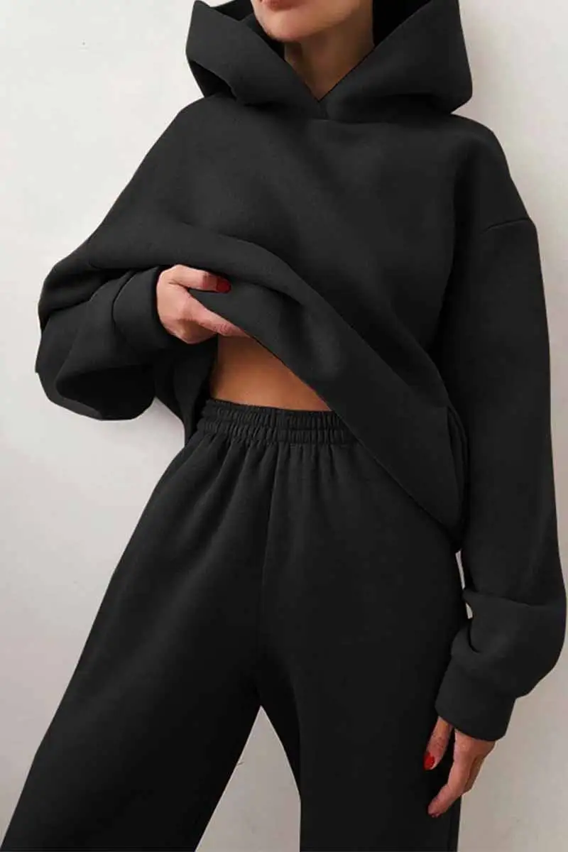 Two-Piece Solid Color Casual Hooded Sweater（4 colors）