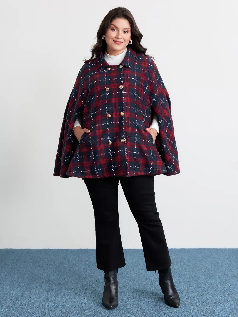 Holiday Plaid Double Button Hoodie Jacket
