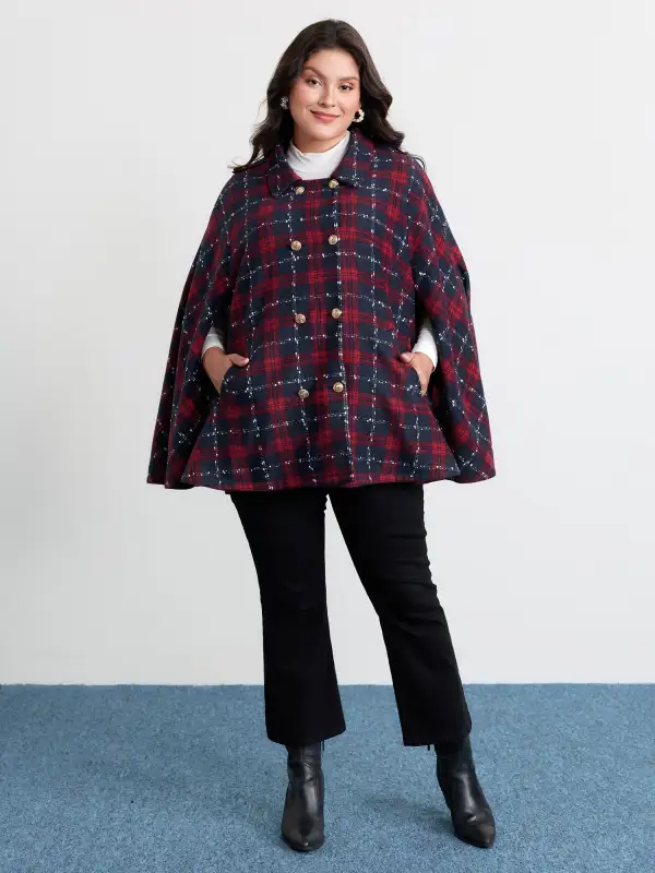 Holiday Plaid Double Button Hoodie Jacket