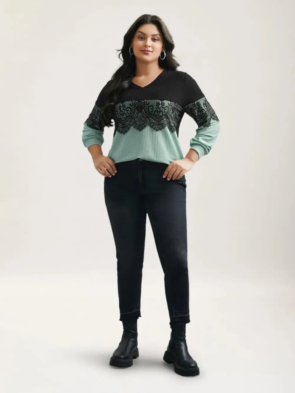 Crochet Lace Mesh Contrast Patchwork Top