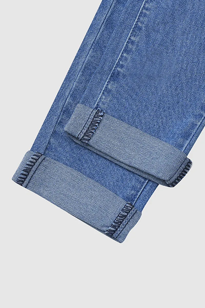 Ripped Button Front Roll Up Hem Jeans