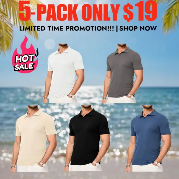 Men's Muscle V Neck Polo Shirts Casual Short Sleeve Slim Fit Ribbed Golf T Shirt Athletic Tee Shortsleeve Menswear Top