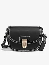 Women's Crossbody Bag – Vintage Leather Trim Small Shoulder Purse with Buckle Closure – Beige and Brown, Ideal for Daily Use and Travel