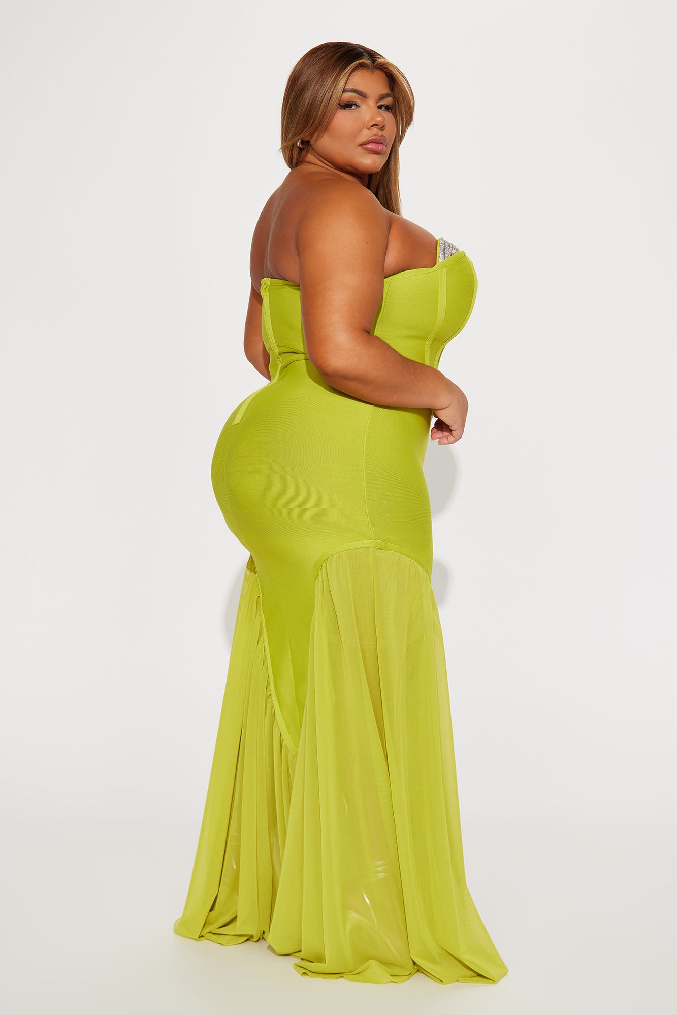 Gloria Bandage Embellished Gown - Chartreuse