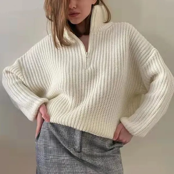 Zipper half turtleneck loose casual sweater