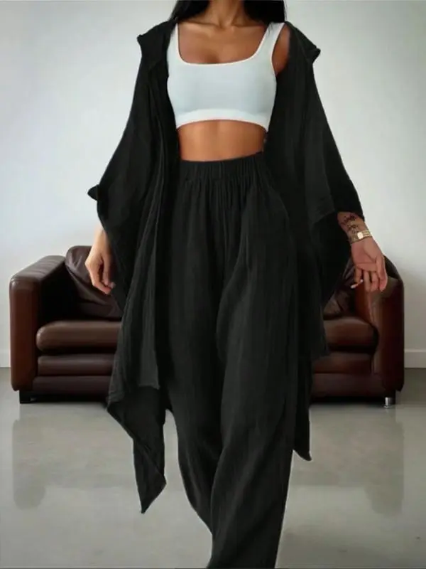 Women's Casual 2-Piece Set: Wide-Leg Pants + Loose Cardigan