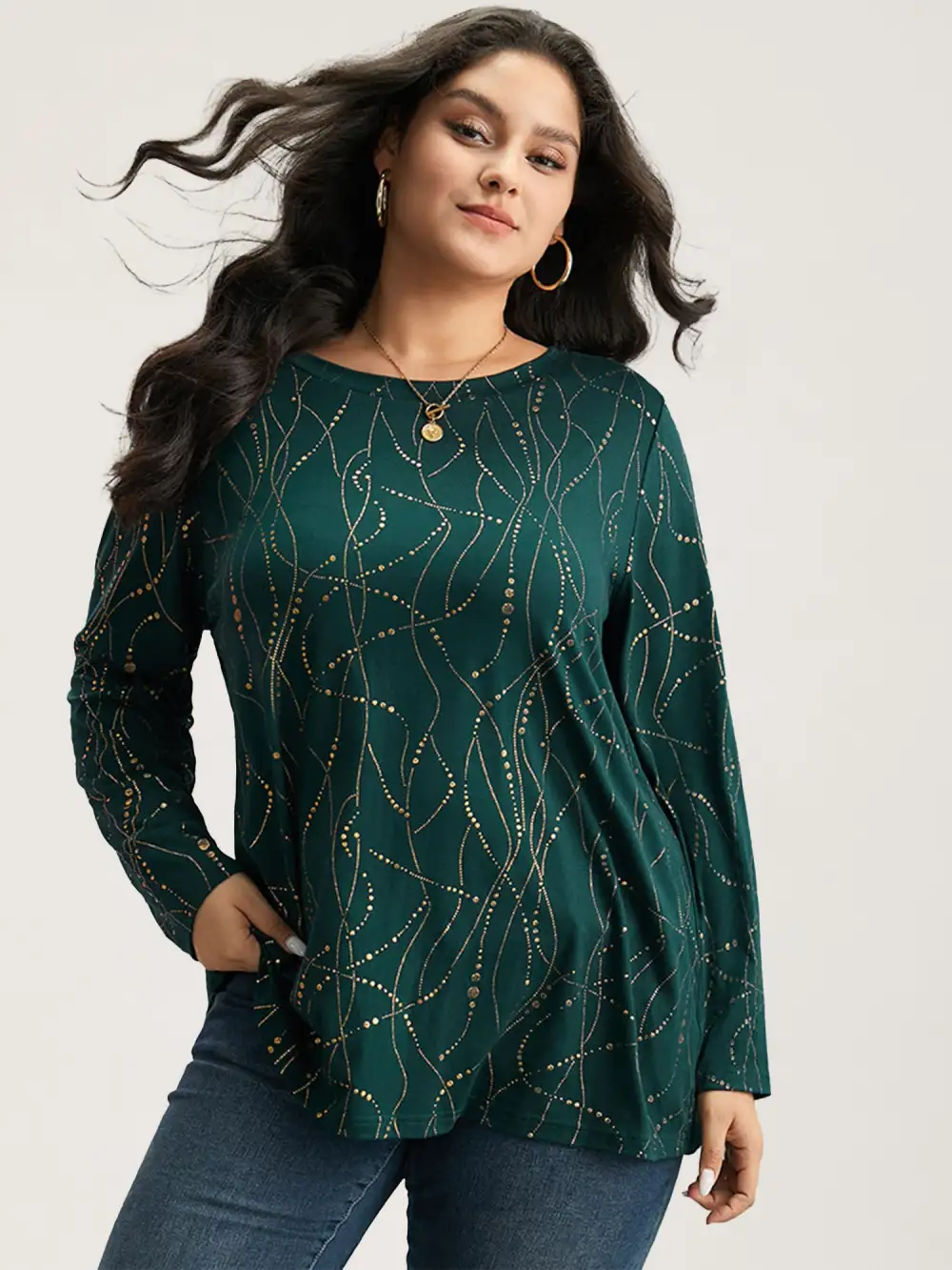 Polka Dot Contrast Round Neck T-shirt