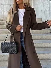 Women's Casual Jacket Warm Comfortable Pocket Buttons Fashion Outdoor Plain Going out Weekend Single Breasted Regular Lapel Regular Fit Long Sleeve Outerwear Black Brown Khaki Fall Winter