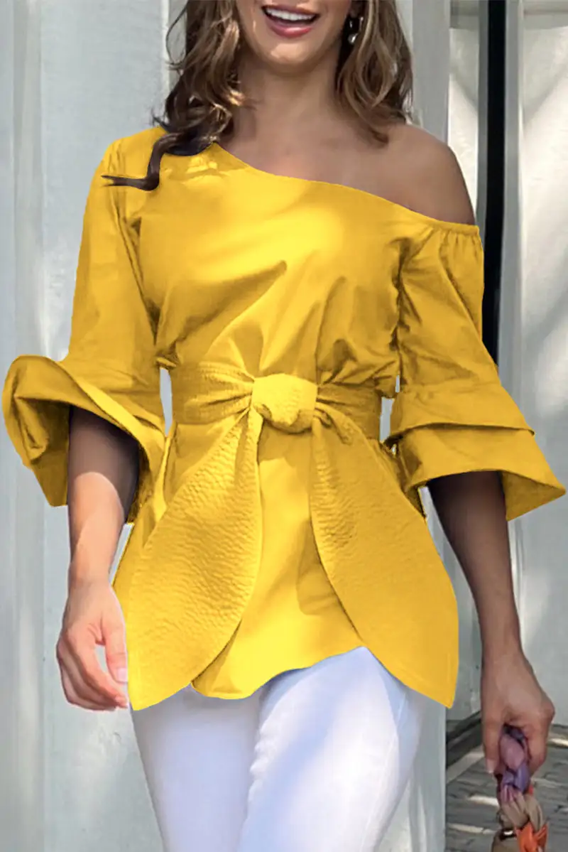 Casual Street Solid Bandage Oblique Collar Blouses(4 Colors)