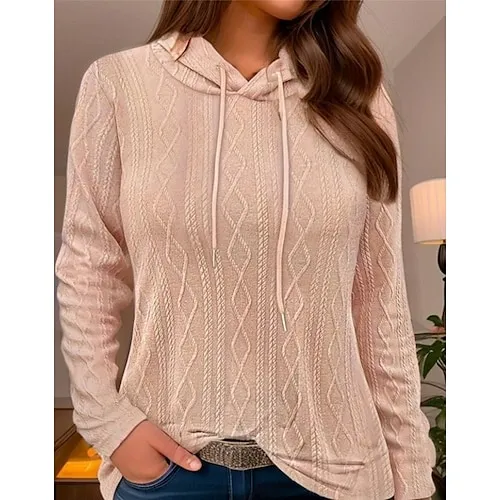 Women's Sweatshirt Plain Work Zipper Black White Pink Elegant Modern Loose Fit Crew Neck Long Sleeve Micro-elastic Spring Fall