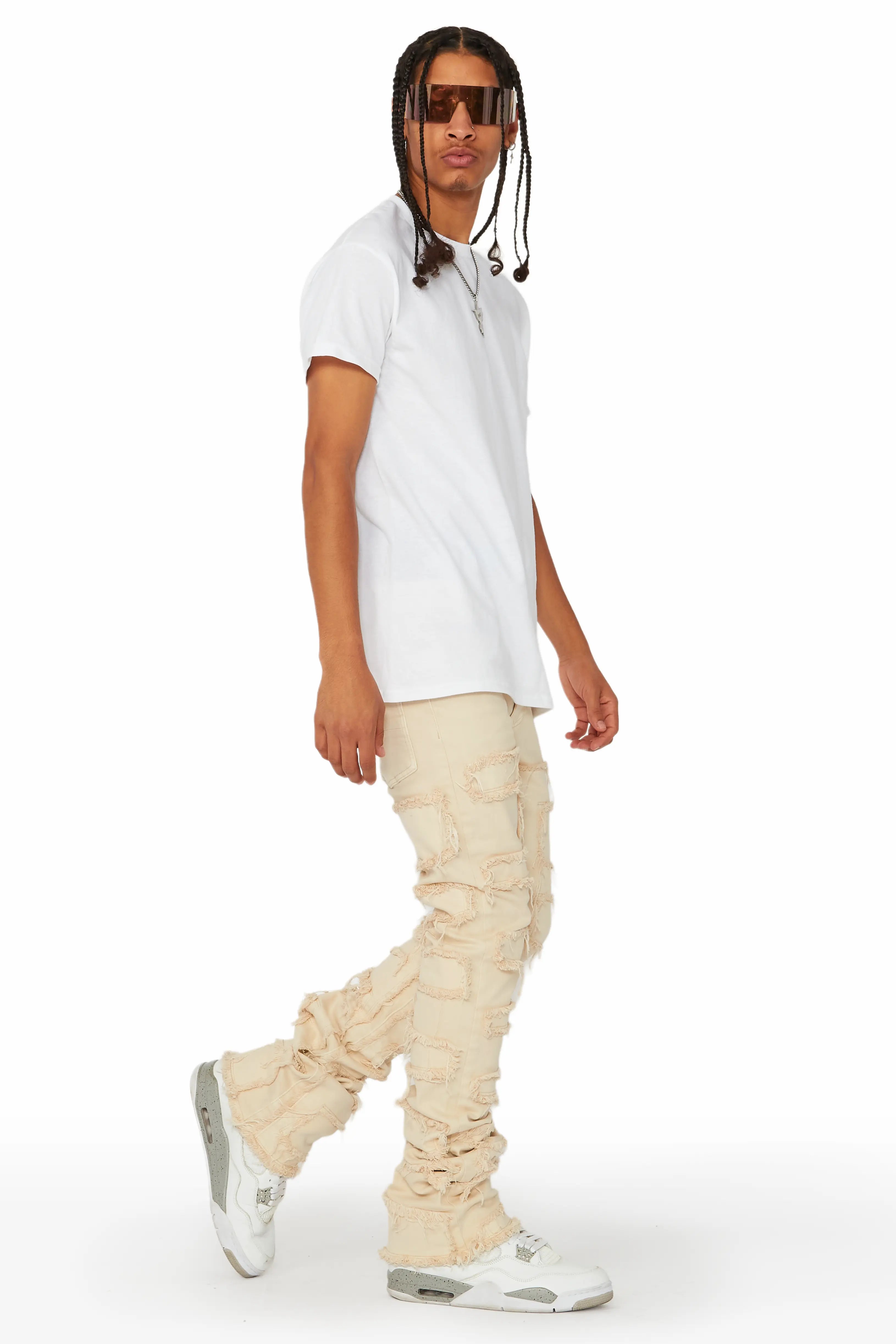 Shake Beige Stacked Flare Jean
