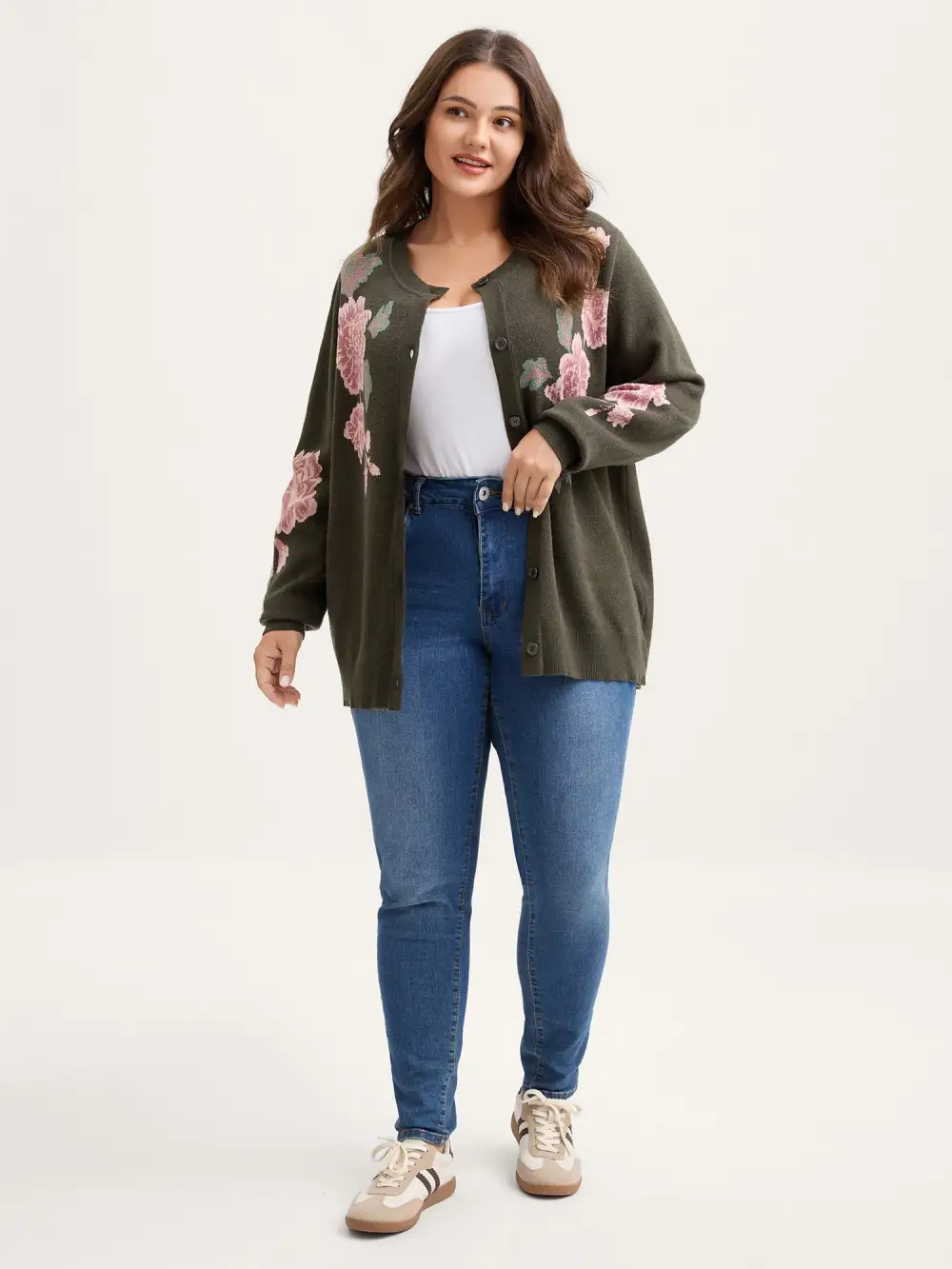 Supersoft Floral Print Button-Down Knit Cardigan