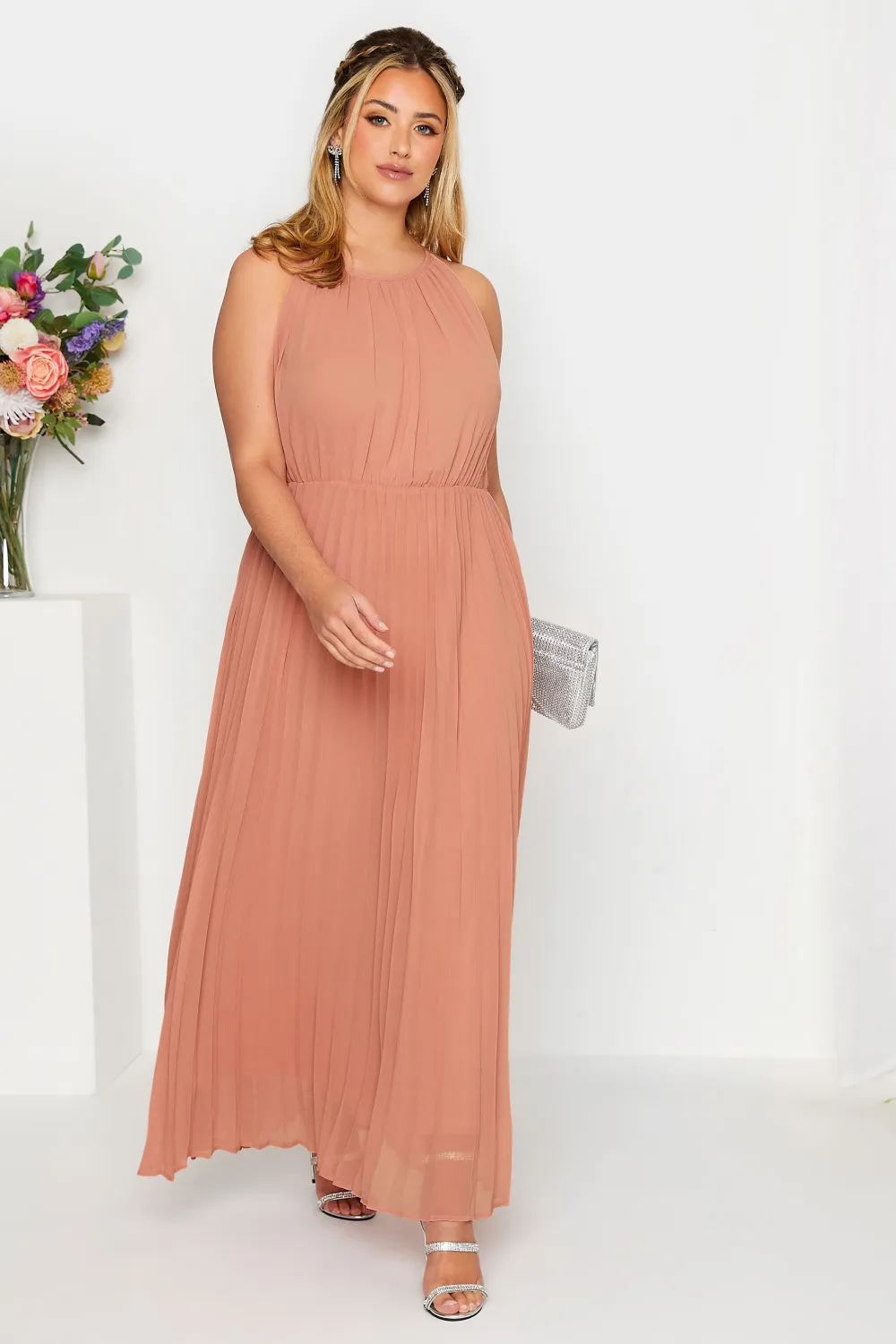 YOURS LONDON Curve Pink Pleated Maxi Dress
