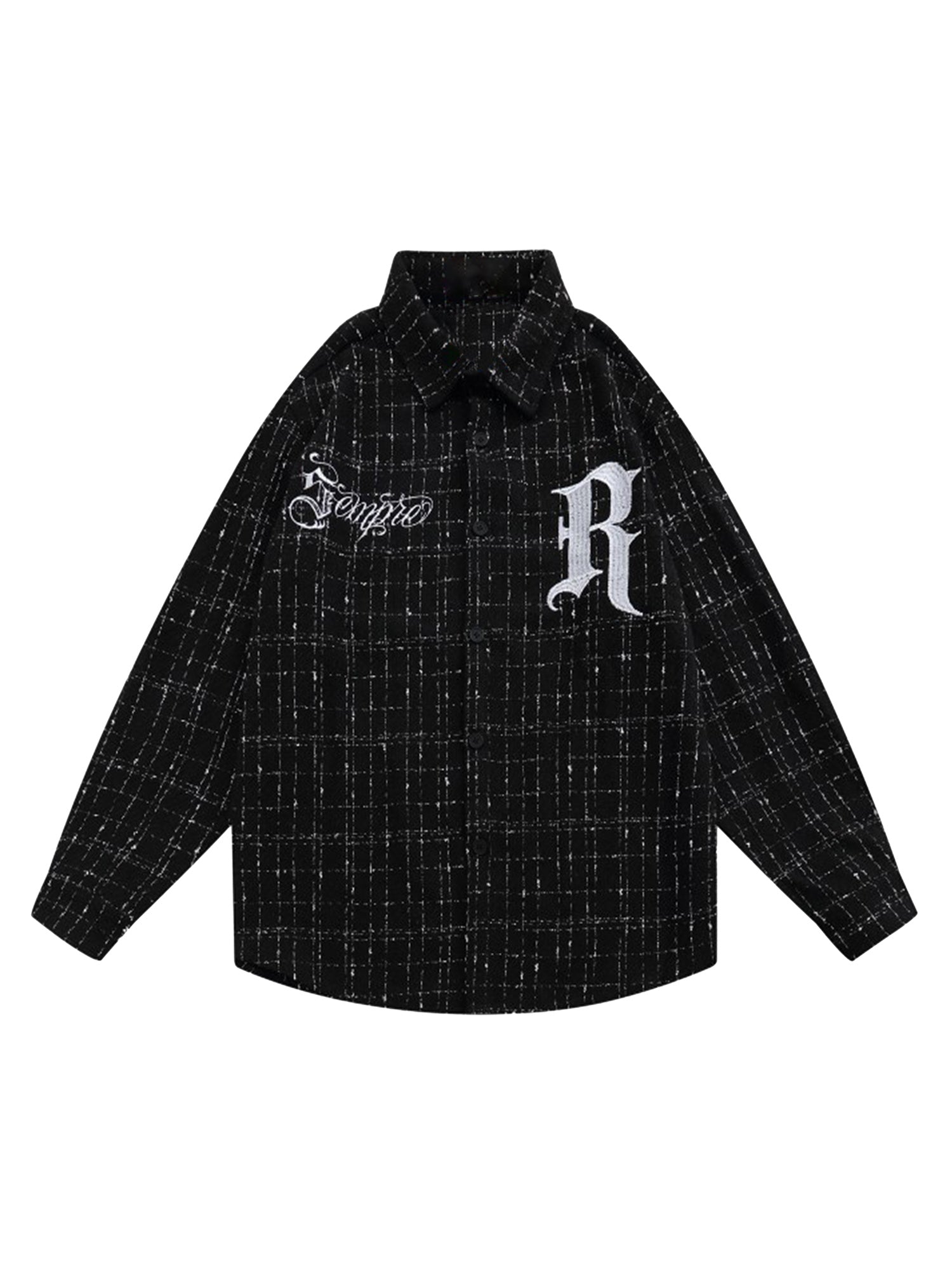 Embroidered Plaid Shirt Jacket - 2144