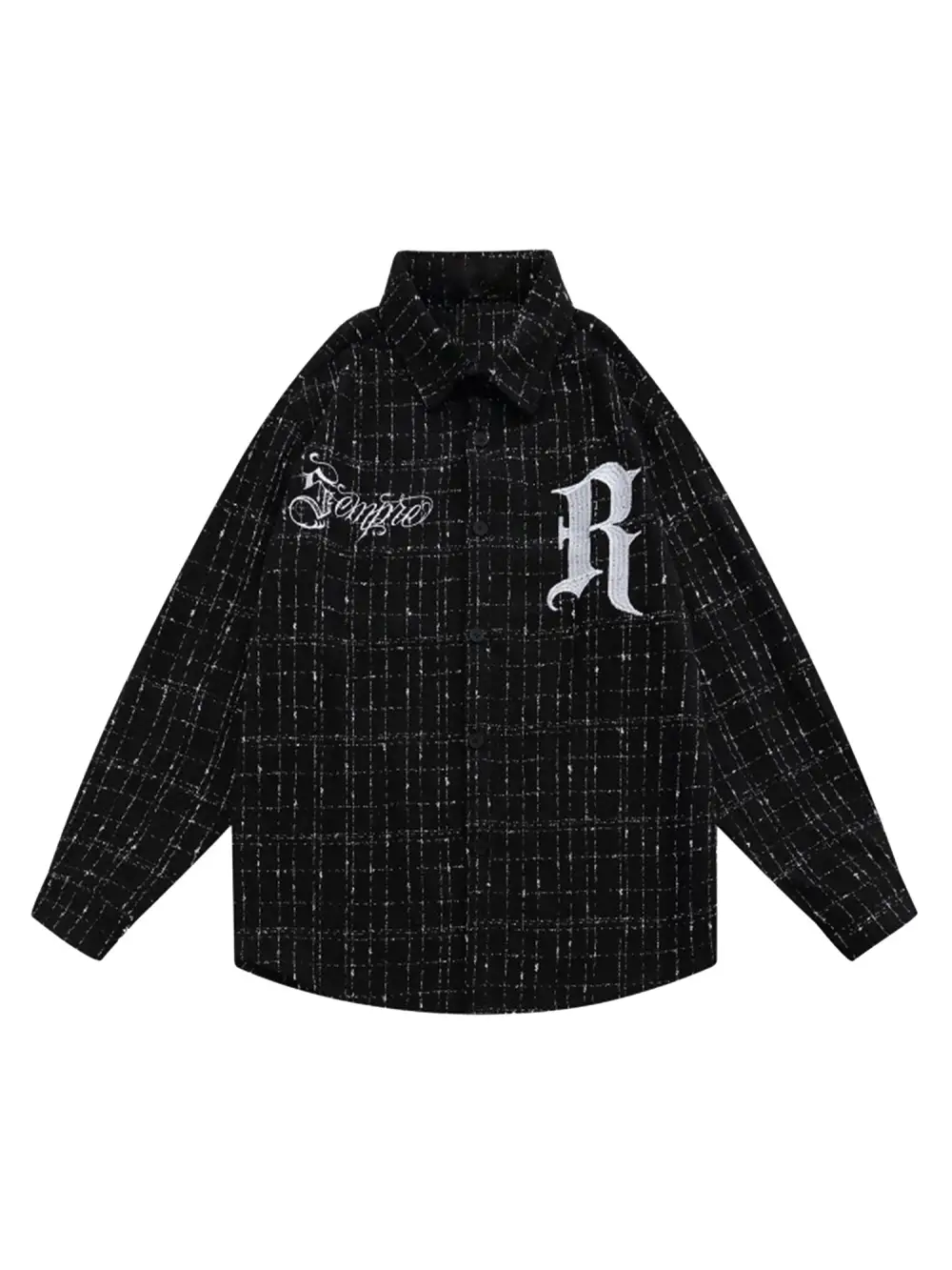 Embroidered Plaid Shirt Jacket - 2144