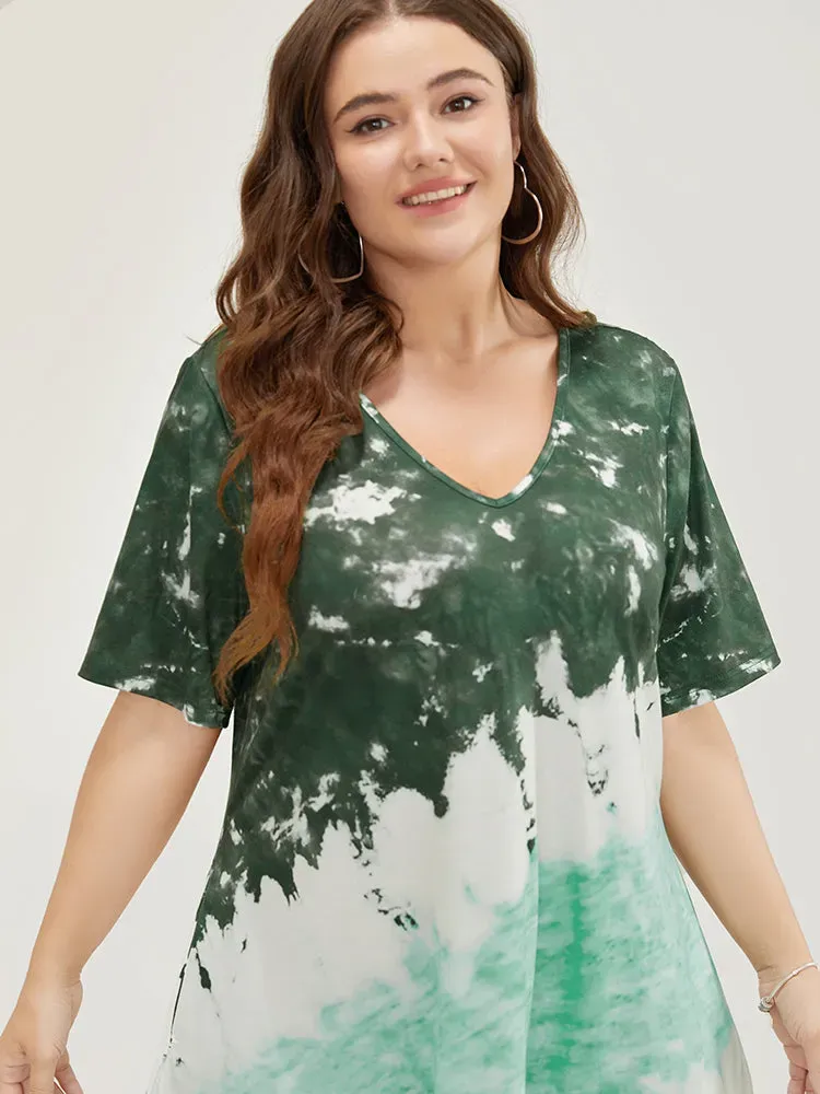 Tie Dye V Neck Pocket Midi Dress