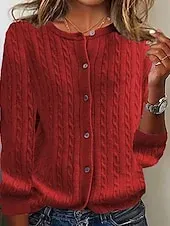 Women's Sweater Cardigan Fashion Streetwear Daily Solid Color Ribbed Open Front Knitted Long Sleeve Regular Tops Knit Holiday Going out Weekend Black Wine Fall Winter