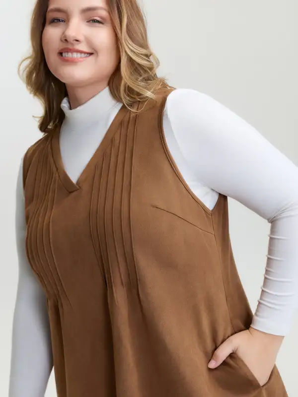 Suede Striped Toothpick Pleats Mini Dress