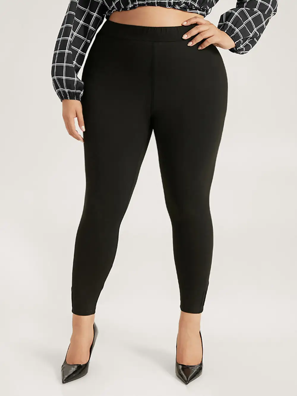 High Rise Pleated Elastic Waist Skinny Leggings