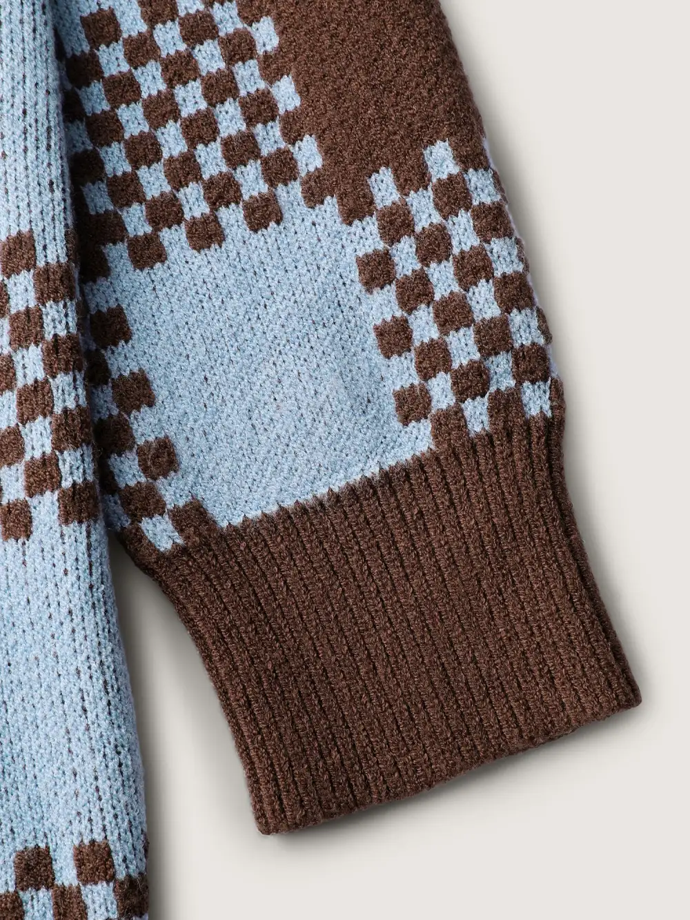 Checkered Pattern Pockets Knit Cardigan