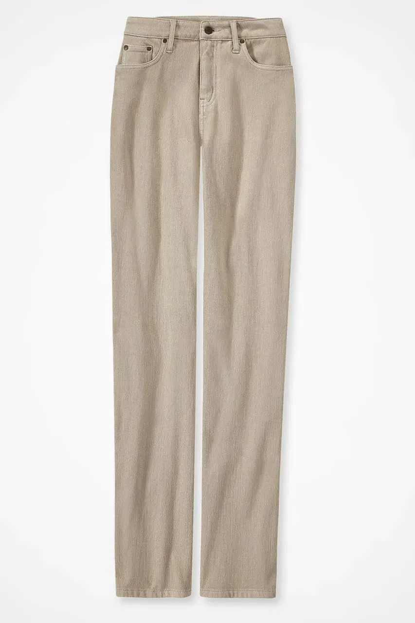 Knit Denim High Rise Straight-Leg Jeans