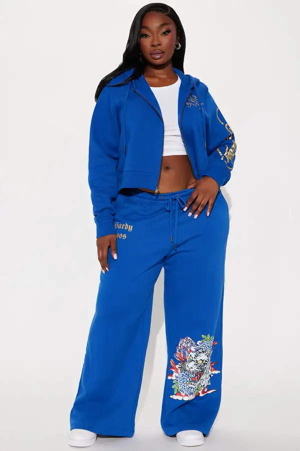 Tiger Lotus Ed Hardy Zip Front Hoodie - CobaltBlue