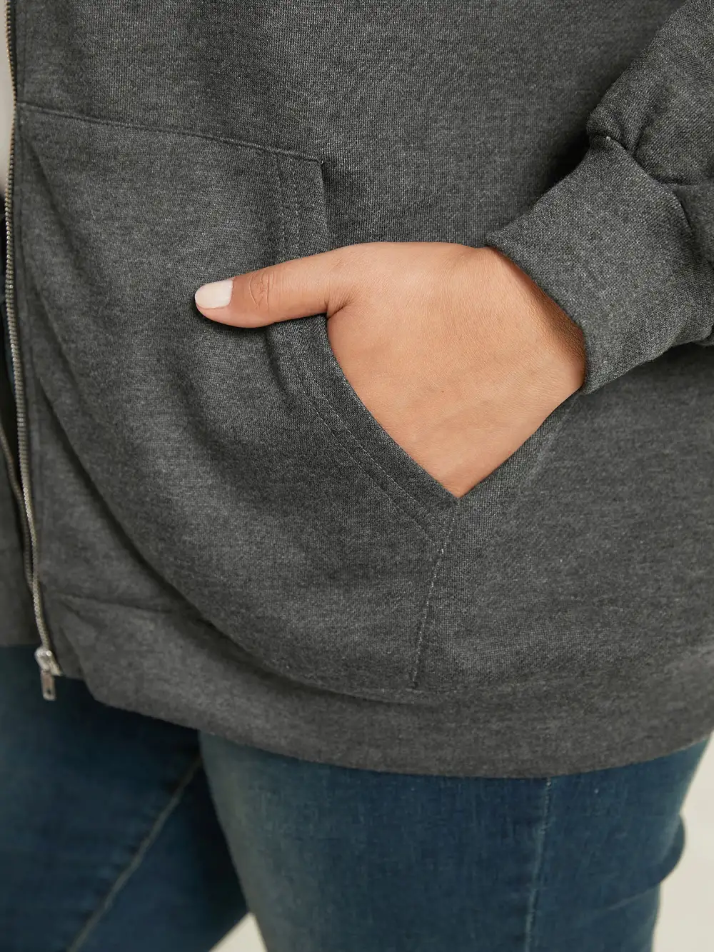 Lapel Collar Zip-Front Pockets Jacket