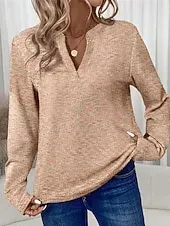 Women's Sweater Pullover Fashion Solid Color Ribbed V Neck Knitted Long Sleeve Regular Tops Knit Holiday Going out Weekend Orange Fall
