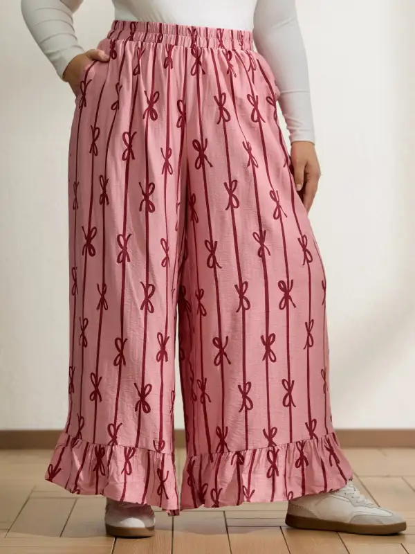 Bowknot Stripes Wide-Leg Lounge Bottoms