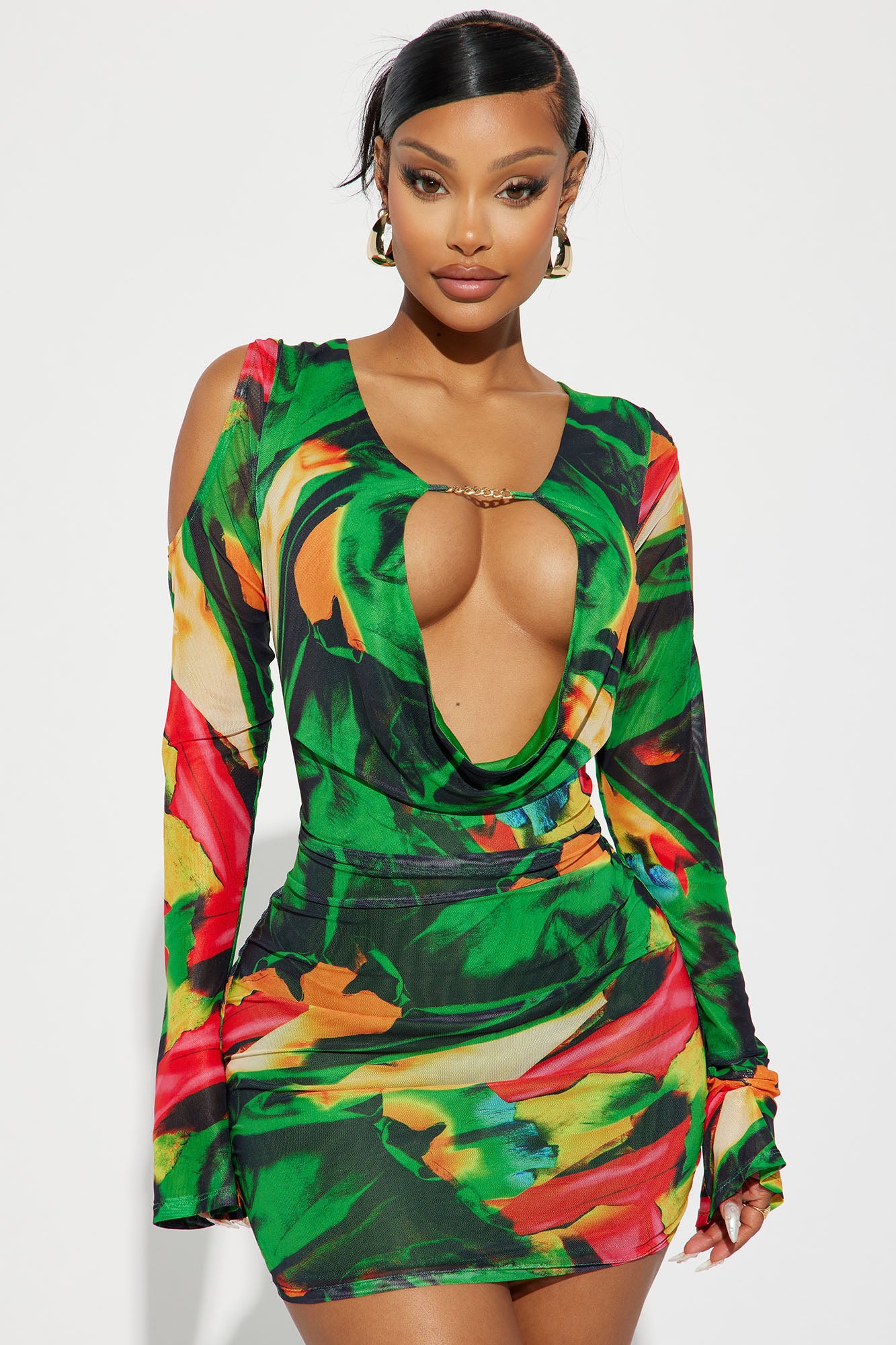Lanie Mesh Mini Dress - Green/combo