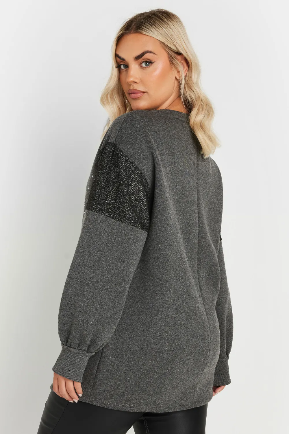 YOURS Curve Grey Metallic Christmas Tree Sweatshirt