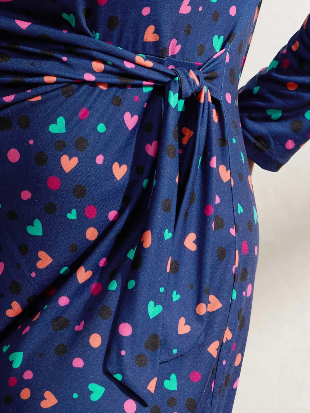 Supersoft Colorful Polka Dot Hearts Knot Midi Dress