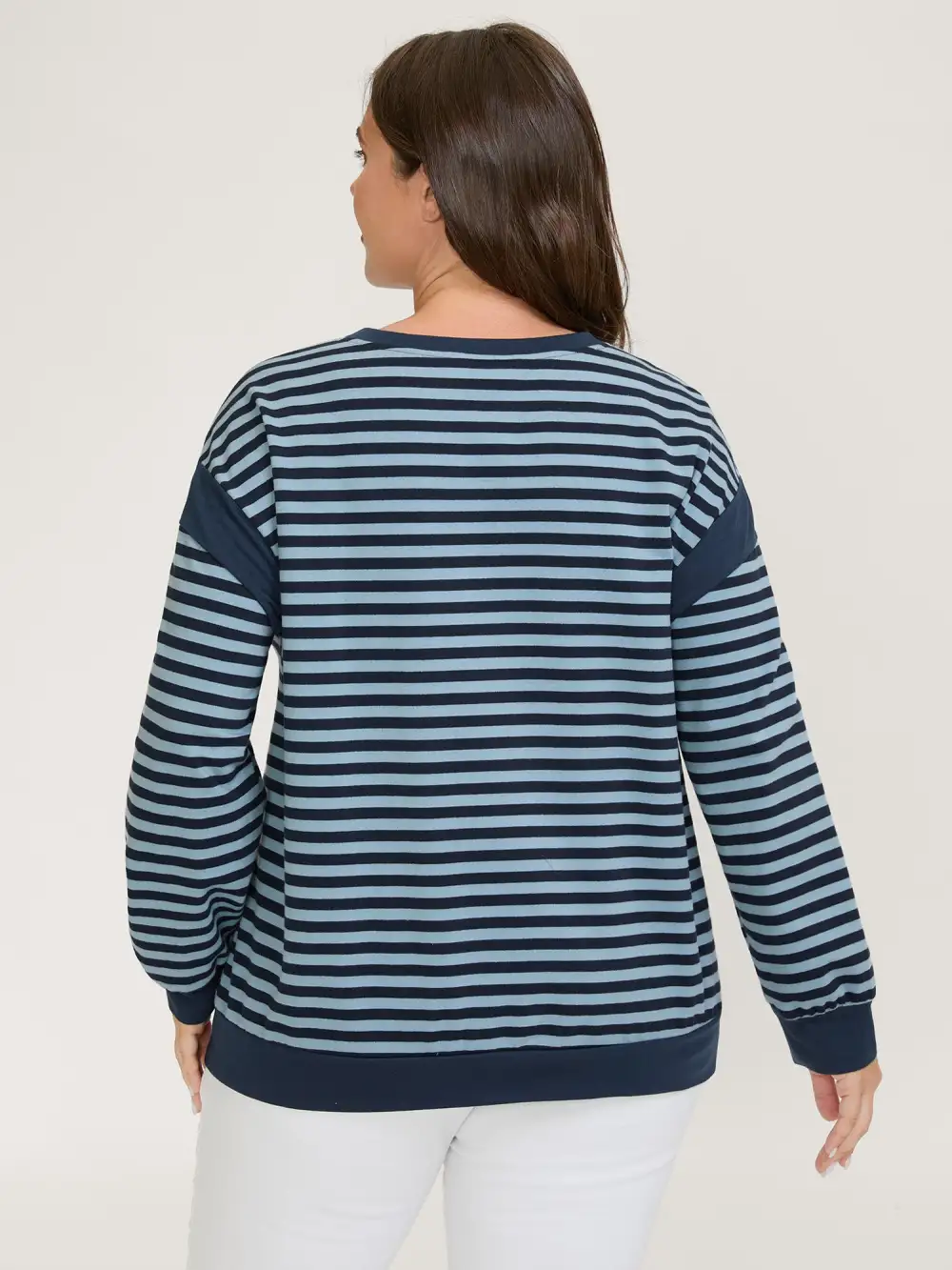Stripe Print Color Contrast Sweatshirt