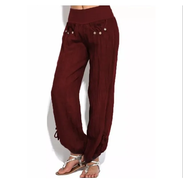 Women's Pants Trousers Baggy Solid Color Baggy Mid Waist Fashion Streetwear Office Daily Black White S M Autumn / Fall Spring & Summer