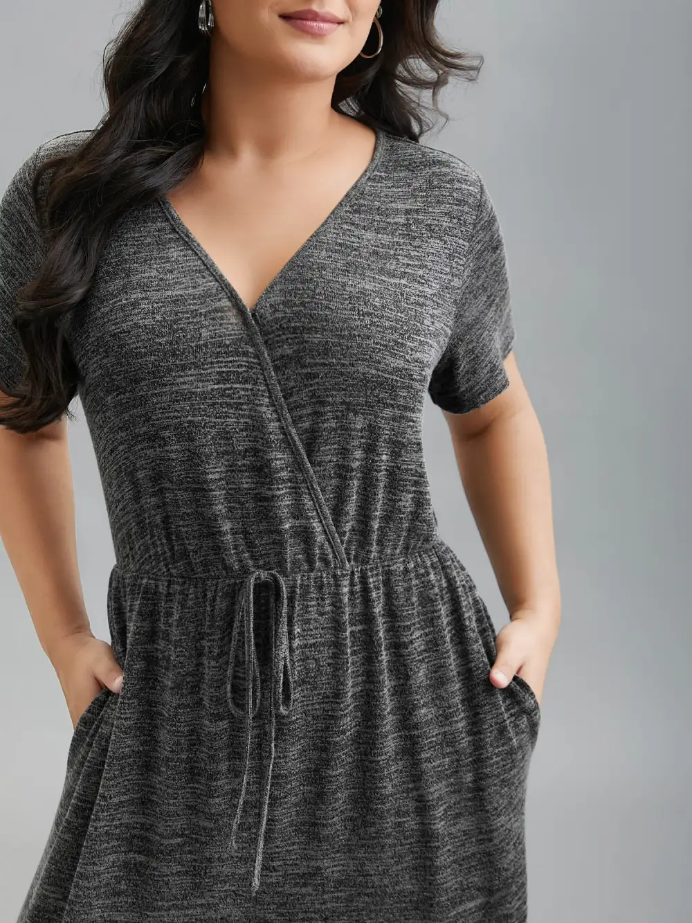 Plain Wrap Drawstring Pocket Jumpsuit