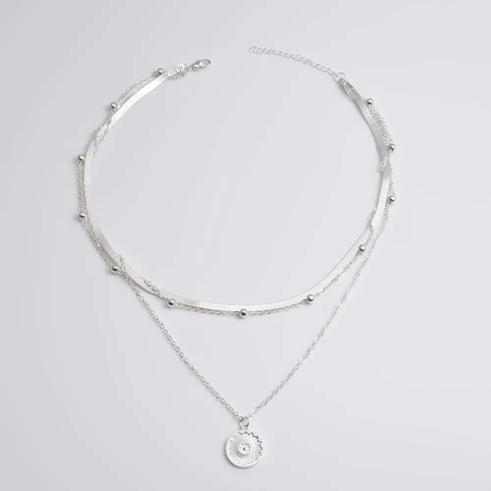 Silver Round Layered Design Alloy Necklace