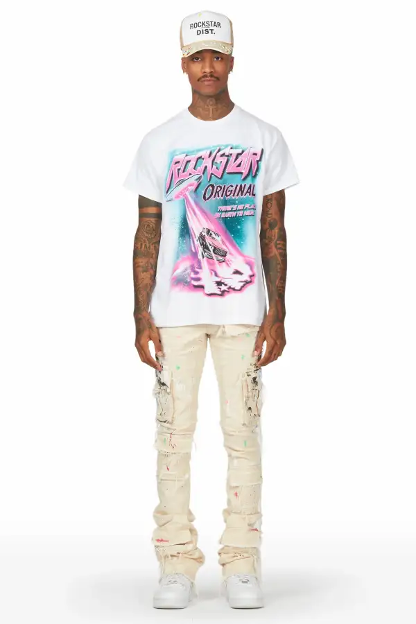 Micael Beige Painter Super Stacked Flare Jean