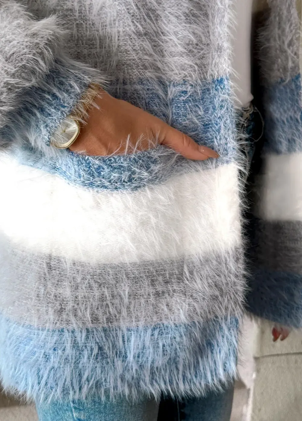 Dusty Blue Tummy Coverage Long Sleeve V Neck Cardigan