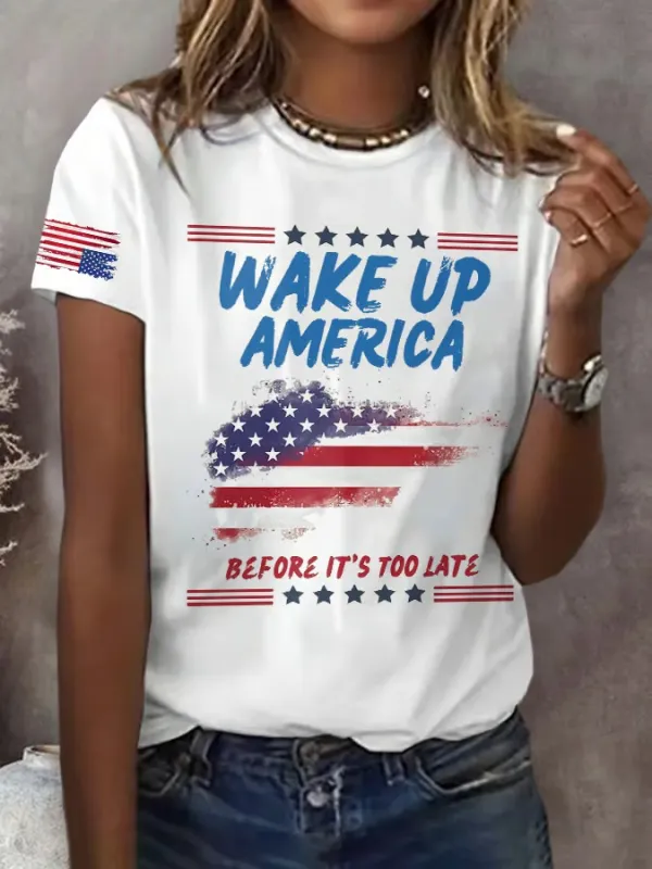 Retro Wake Up America Before It'S Too Late Print T-Shirt