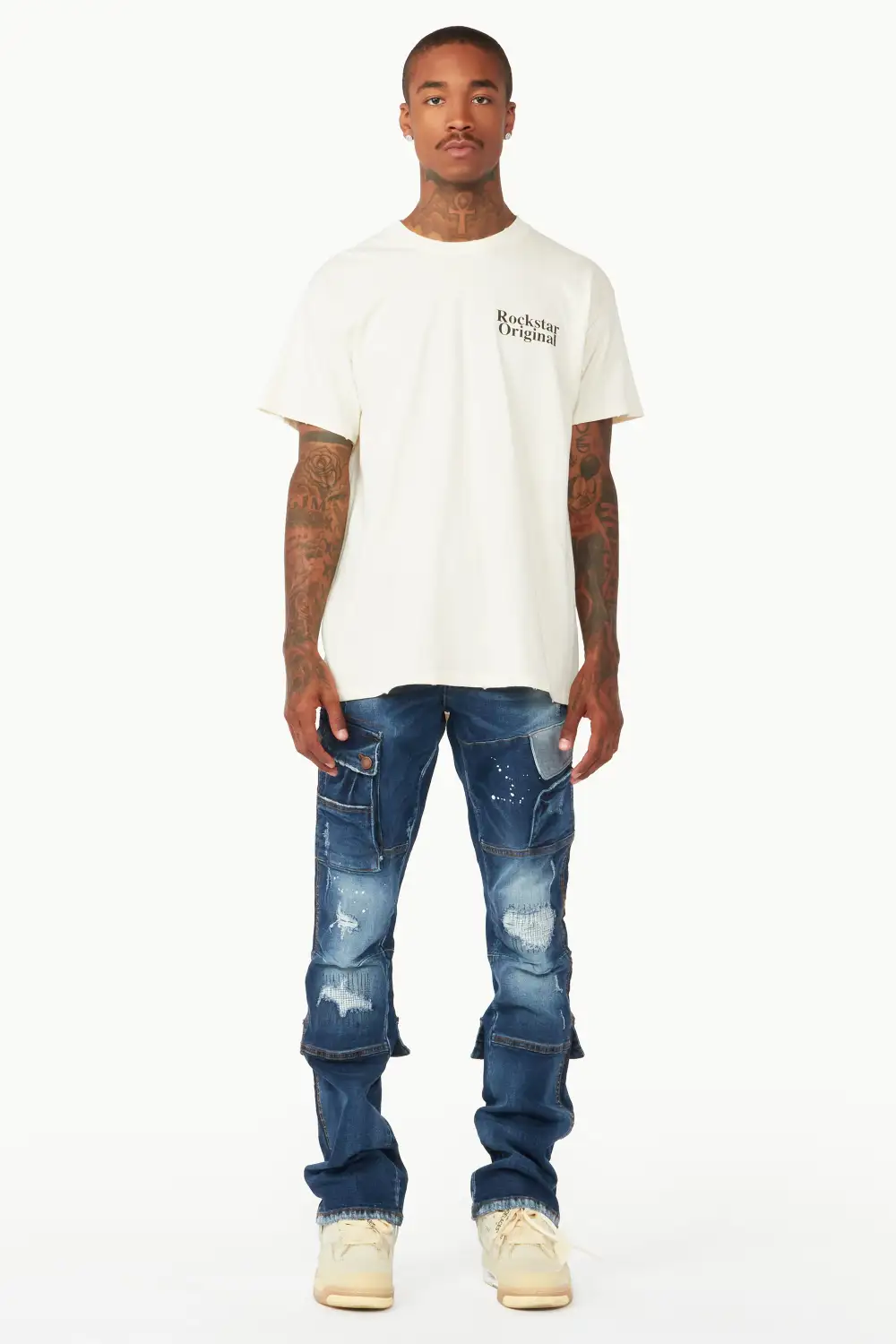 Gannon Dark Blue Stacked Flare Jean