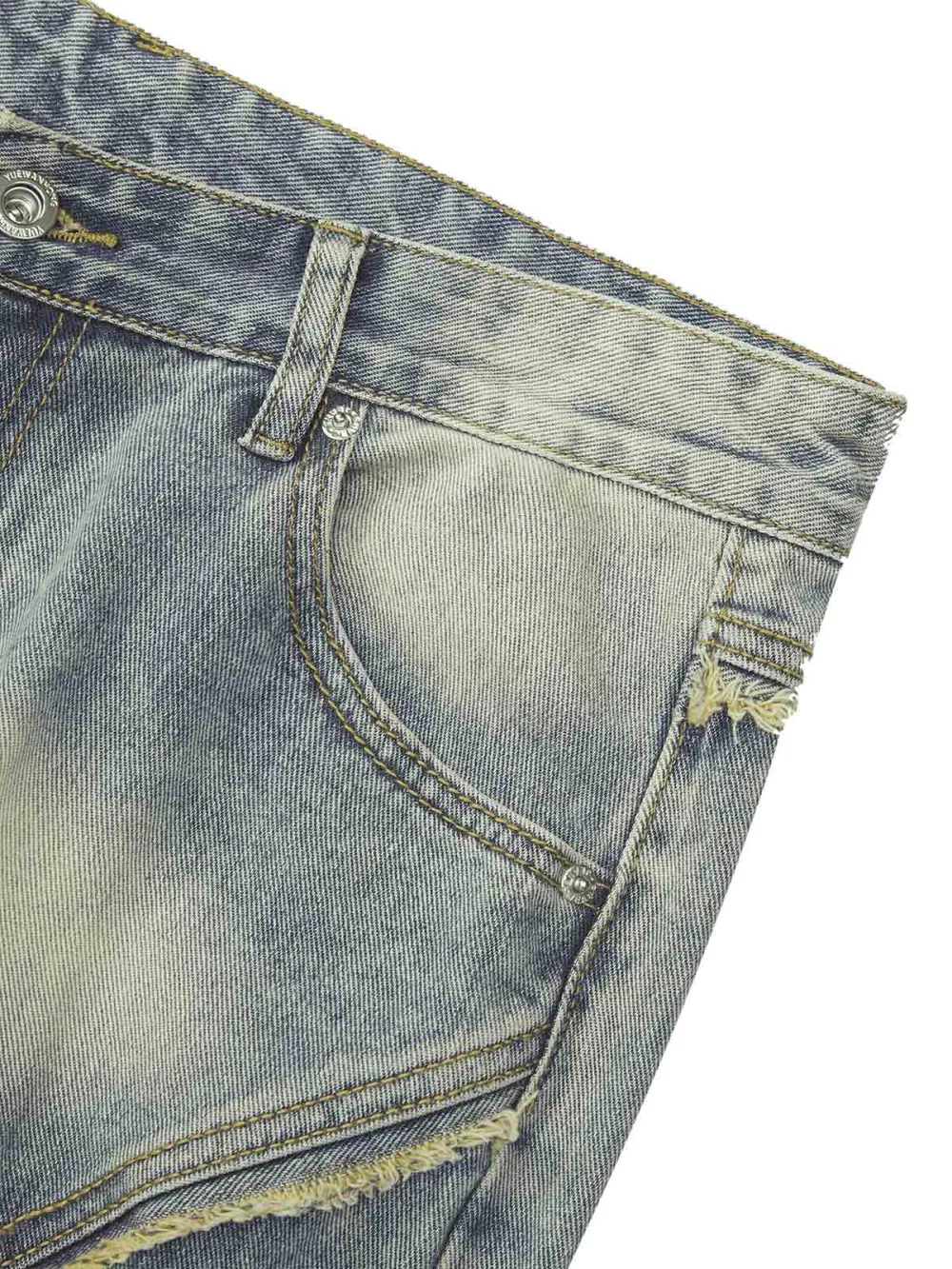 Heavy Washed Ripped Plaid Stitching Hip-Hop Jeans - 2174