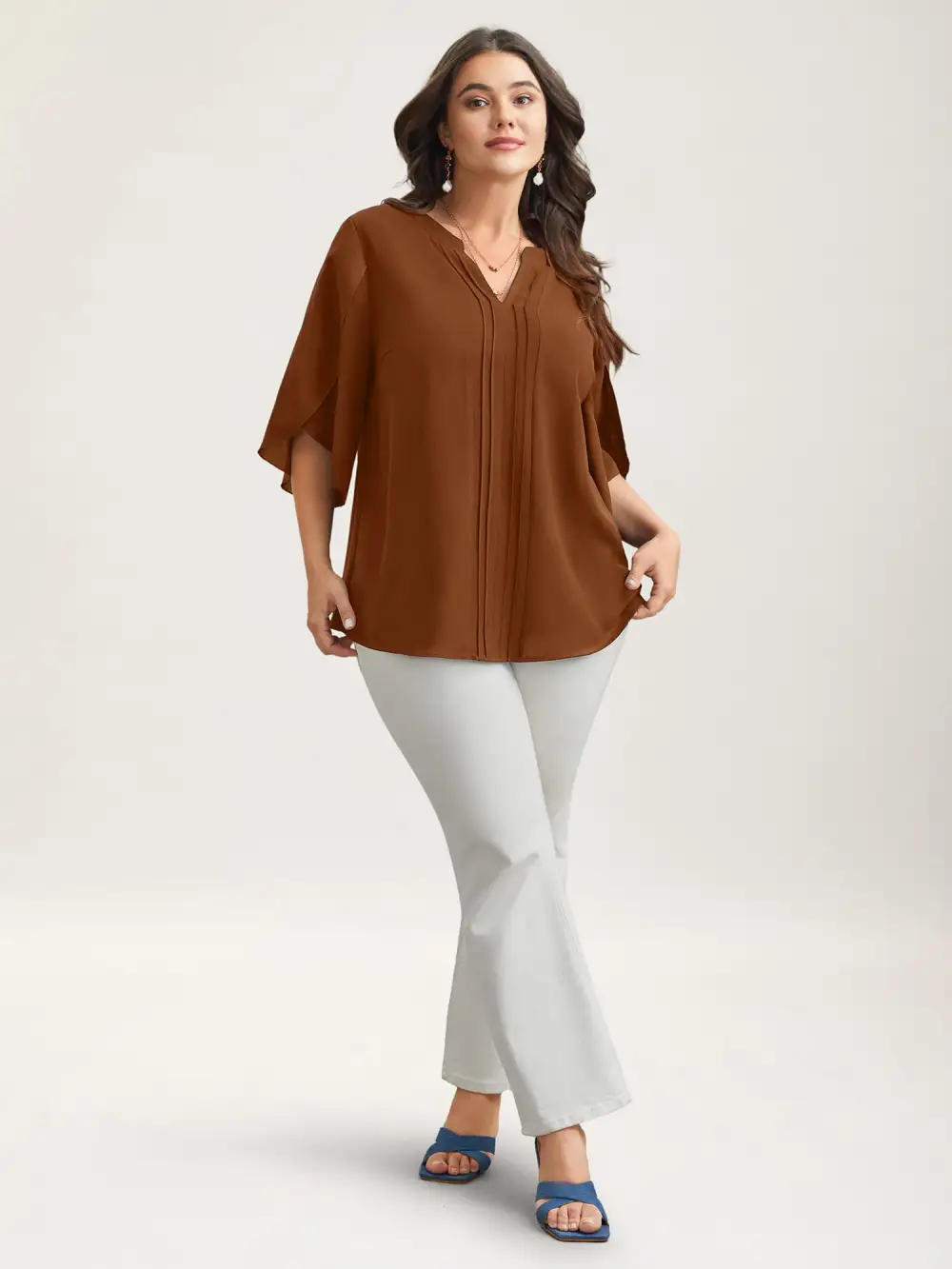 Petal Sleeve Toothpick Pleats Shirt