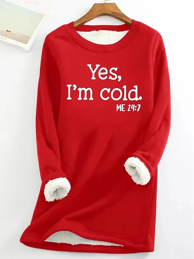 Women's Sweatshirt Pullover Sherpa Fleece Lined Graphic Warm Fuzzy Sherpa Fleece Black Dark Pink Red Street Casual Round Neck Long Sleeve Top Micro-elastic Fall & Winter