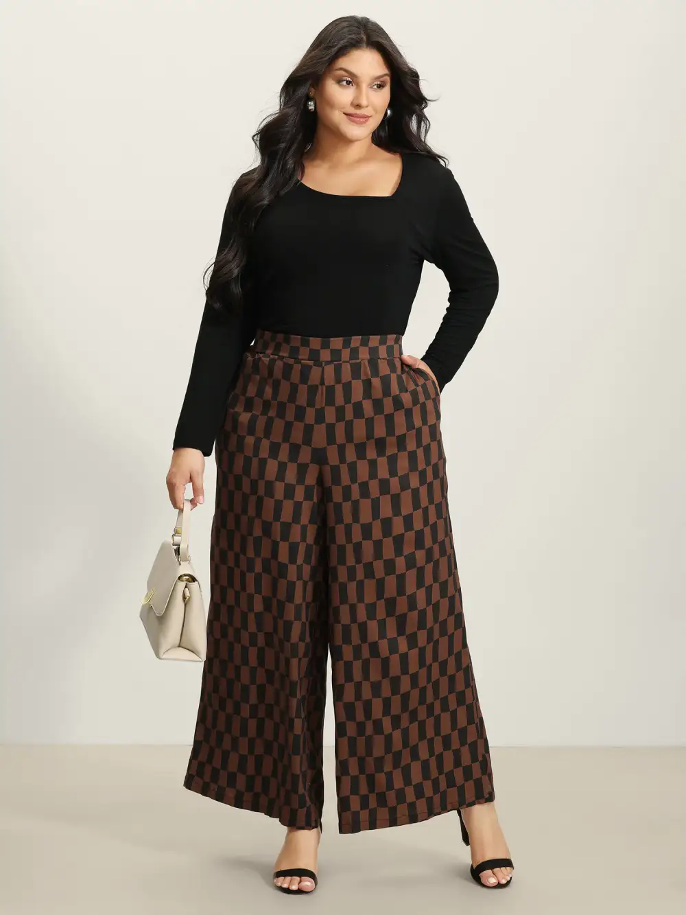 Checkered Print Wide-Leg Pants