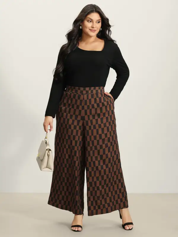Checkered Print Wide-Leg Pants